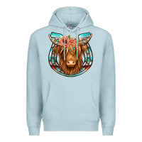 Blue Mist highland cow serape floral headband horseshoe Premium Hoodie - Jasminsmagicworld