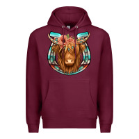 Burgundy highland cow serape floral headband horseshoe Premium Hoodie - Jasminsmagicworld