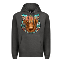 Charcoal Heather highland cow serape floral headband horseshoe Premium Hoodie - Jasminsmagicworld