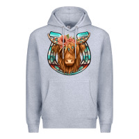 Heather Grey highland cow serape floral headband horseshoe Premium Hoodie - Jasminsmagicworld
