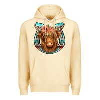 Highland Cow Serape Floral Headband Horseshoe Premium Hoodie | Teevron