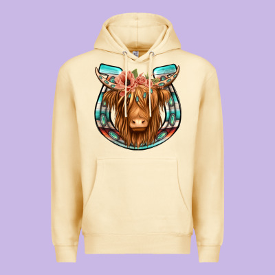 Highland Cow Serape Floral Headband Horseshoe Premium Hoodie Designed By Jasminsmagicworld