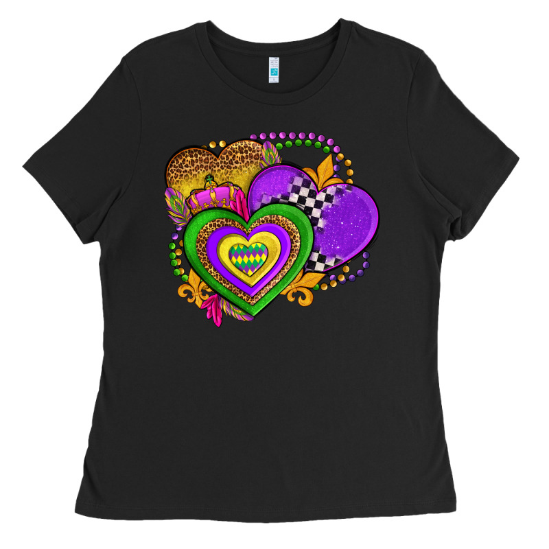 Mardi Gras Heart Olivia Ladies Tee by OliviaCreatesArt | Teevron