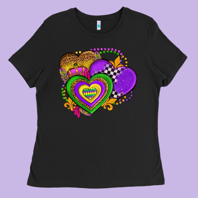 Mardi Gras Heart Olivia Ladies Tee Designed By Oliviacreatesart