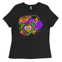 Black mardi gras heart olivia Ladies Tee - OliviaCreatesArt