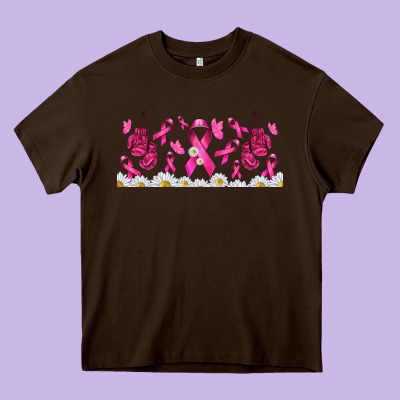 Cancer Ribbon With Daisy Heavy Core Tee Designed By Tumblerdesignbyshophia