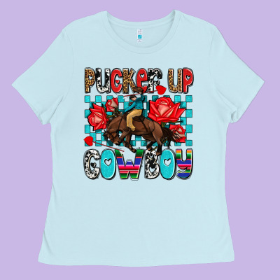 Pucker Up Cowboy Olivia Ladies Tee Designed By Oliviacreatesart