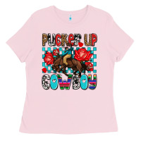 Bubblegum Pink pucker up cowboy olivia Ladies Tee - OliviaCreatesArt