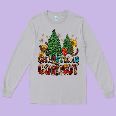 Christmas Cowboy Long Sleeve Tee Designed By Fadigitalartstudio