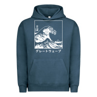 Pigment Midnight Navy the great wave off kanagawa Urban Hoodie - artisFamous