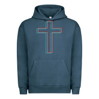 Pigment Midnight Navy A Neon Christian Cross Urban Hoodie - artisFamous