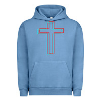 Pigment Pebble Blue A Neon Christian Cross Urban Hoodie - artisFamous