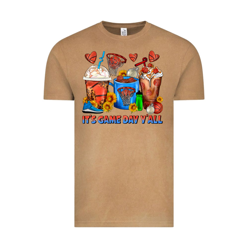 It's Game Day Y'all Basketball Coffee Cups Vintage Tee by FaDigitalArtStudio | Teevron