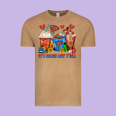 It's Game Day Y'all Basketball Coffee Cups Vintage Tee Designed By Fadigitalartstudio
