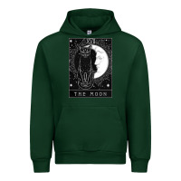 Forest Green tarot card crescent moon and cat graphic Urban Hoodie - artisFamous