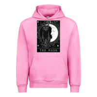 Fuchsia Pink tarot card crescent moon and cat graphic Urban Hoodie - artisFamous