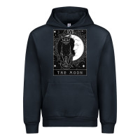 Navy tarot card crescent moon and cat graphic Urban Hoodie - artisFamous