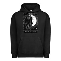 Pigment Black tarot card crescent moon and cat graphic Urban Hoodie - artisFamous