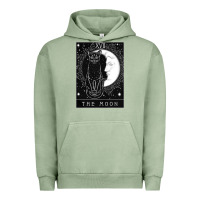 Pigment Oil Green tarot card crescent moon and cat graphic Urban Hoodie - artisFamous