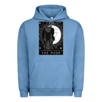 Pigment Pebble Blue tarot card crescent moon and cat graphic Urban Hoodie - artisFamous