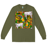 Army Green St. Patricks Cow With Rainbow And Beer Seamless Long Sleeve Tee - FaDigitalArtStudio