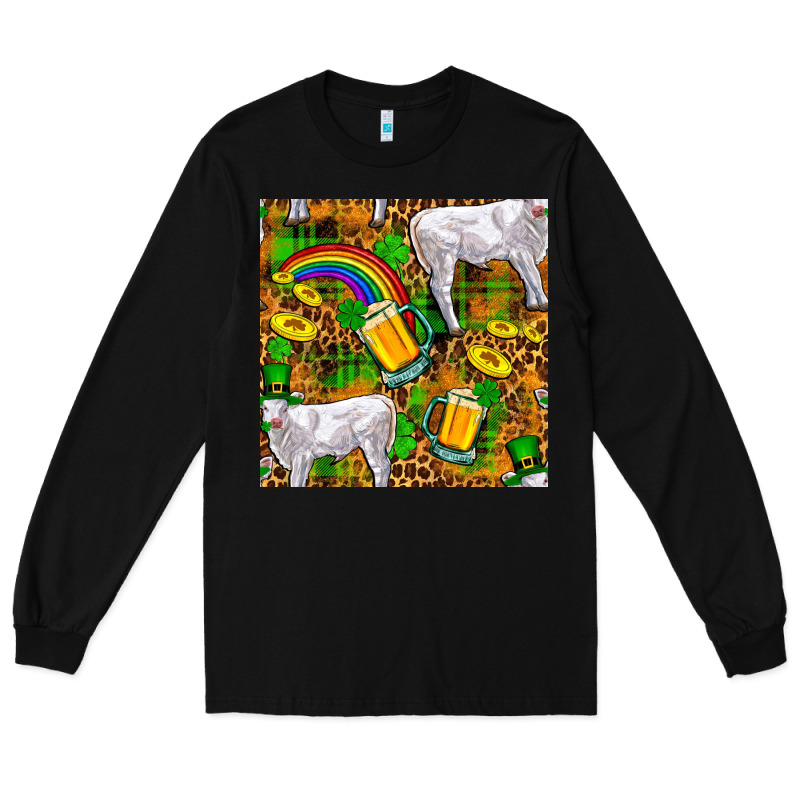 St. Patricks Cow With Rainbow And Beer Seamless Long Sleeve Tee by FaDigitalArtStudio | Teevron