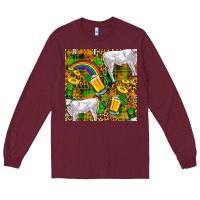 Burgundy St. Patricks Cow With Rainbow And Beer Seamless Long Sleeve Tee - FaDigitalArtStudio