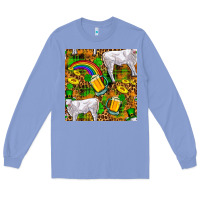 Colony Blue St. Patricks Cow With Rainbow And Beer Seamless Long Sleeve Tee - FaDigitalArtStudio