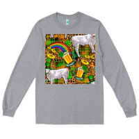 Heather Grey St. Patricks Cow With Rainbow And Beer Seamless Long Sleeve Tee - FaDigitalArtStudio