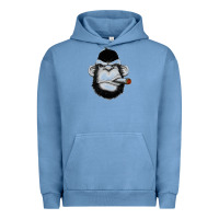 Pigment Pebble Blue Monkey Smoking Urban Hoodie - artisFamous