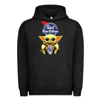 Pigment Black Baby Yoda Hugs Pabst Blue Ribbon Beer Urban Hoodie - artisFamous
