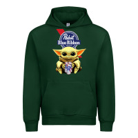 Forest Green Baby Yoda Hugs Pabst Blue Ribbon Beer Urban Hoodie - artisFamous