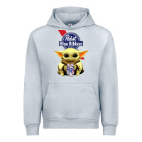 Heather Grey Baby Yoda Hugs Pabst Blue Ribbon Beer Urban Hoodie - artisFamous