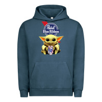 Pigment Midnight Navy Baby Yoda Hugs Pabst Blue Ribbon Beer Urban Hoodie - artisFamous