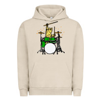 Pigment French Oak drummer cat music lover musician playing the drums Urban Hoodie - artisFamous
