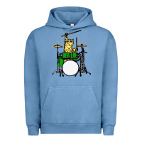 Pigment Pebble Blue drummer cat music lover musician playing the drums Urban Hoodie - artisFamous
