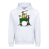 White drummer cat music lover musician playing the drums Urban Hoodie - artisFamous