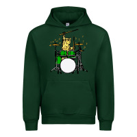Forest Green drummer cat music lover musician playing the drums Urban Hoodie - artisFamous