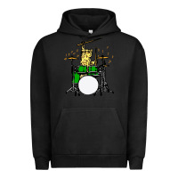 Pigment Black drummer cat music lover musician playing the drums Urban Hoodie - artisFamous
