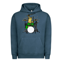 Pigment Midnight Navy drummer cat music lover musician playing the drums Urban Hoodie - artisFamous