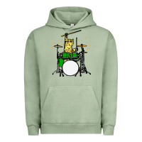 Pigment Oil Green drummer cat music lover musician playing the drums Urban Hoodie - artisFamous
