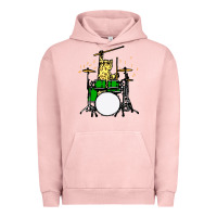 Pigment Salmon drummer cat music lover musician playing the drums Urban Hoodie - artisFamous