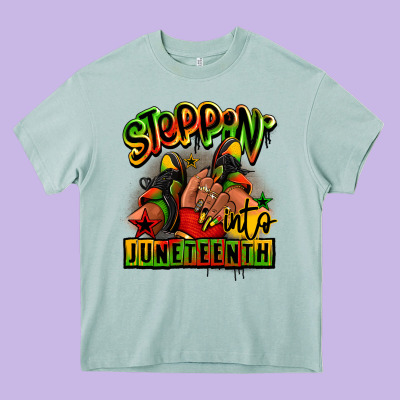 Steppin' Into Juneteenth Black Girl Sneakers Heavy Core Tee Designed By Ranaportraitstore