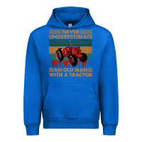 Cobalt never underestimate an old man with a tractor retro vintage Urban Hoodie - artisFamous