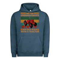 Pigment Midnight Navy never underestimate an old man with a tractor retro vintage Urban Hoodie - artisFamous