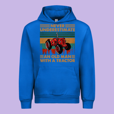 Never Underestimate An Old Man With A Tractor Retro Vintage Urban Hoodie Designed By Artisfamous