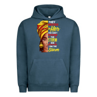 Pigment Midnight Navy black history month shirt african woman afro i am the storm t shirt Urban Hoodie - artisFamous
