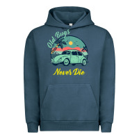 Pigment Midnight Navy Vintage Funny Beetle Bug Distressed Classic Cars Old Bugs Never Die Urban Hoodie - artisFamous