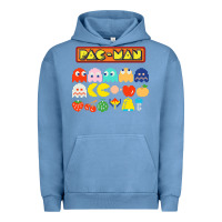 Pigment Pebble Blue 80s pacman ghosts video games Urban Hoodie - artisFamous