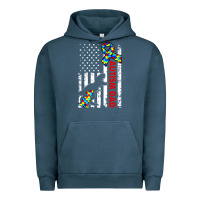 Pigment Midnight Navy mens distressed dinosaur autism dad usa flag Urban Hoodie - artisFamous